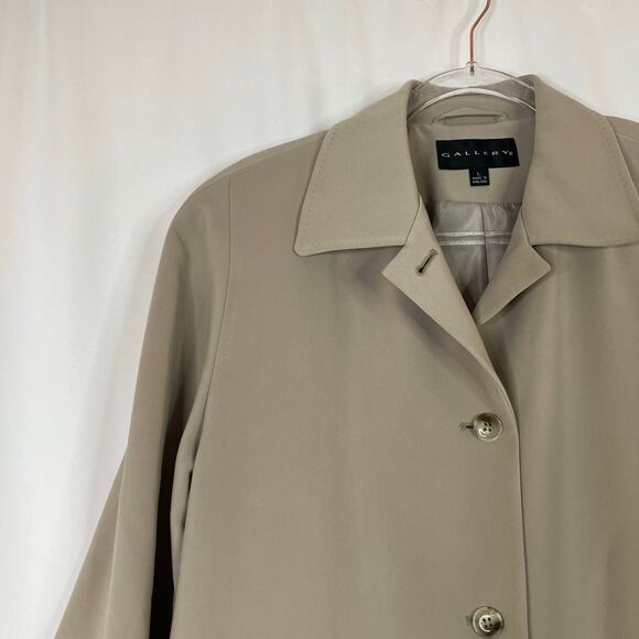 Gallery | Beige 100% Polyester Trench Coat w/ Belt Machine Wash Womens Large - Picture 2 of 9